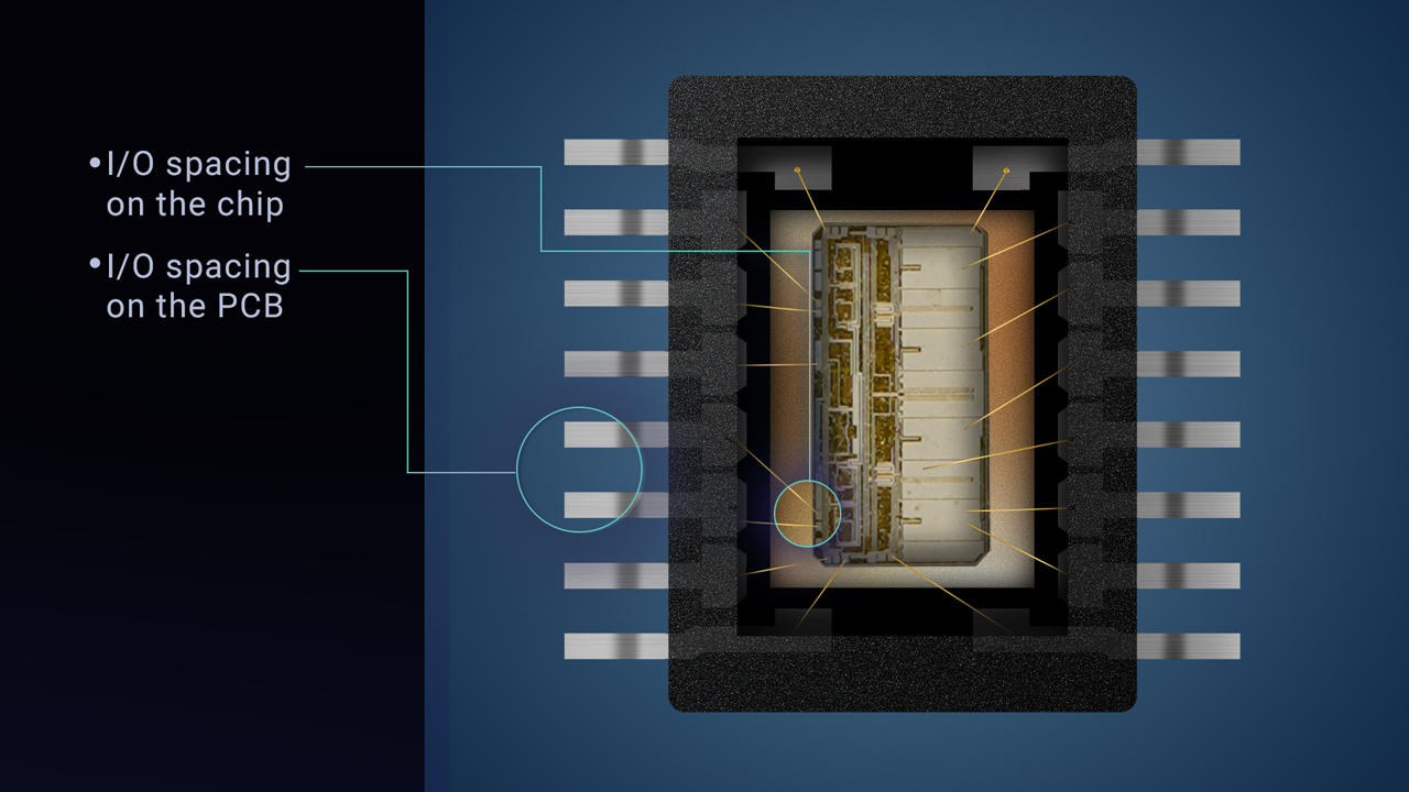  I/O 間距小于 100μm 是緊湊型芯片設(shè)計(jì)的典型值，而 I/O 間距大于 650μm 則適合低成本 PCB 設(shè)計(jì)。