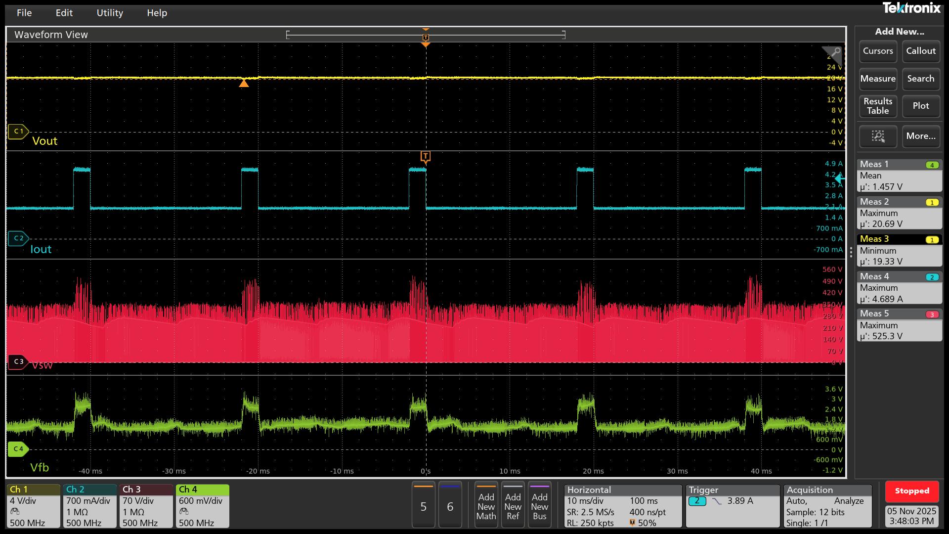 UCG28824EVM-124 VIN = 90Vac（2 倍額定電流持續(xù) 2ms，0.9 倍額定電流持續(xù) 18ms）