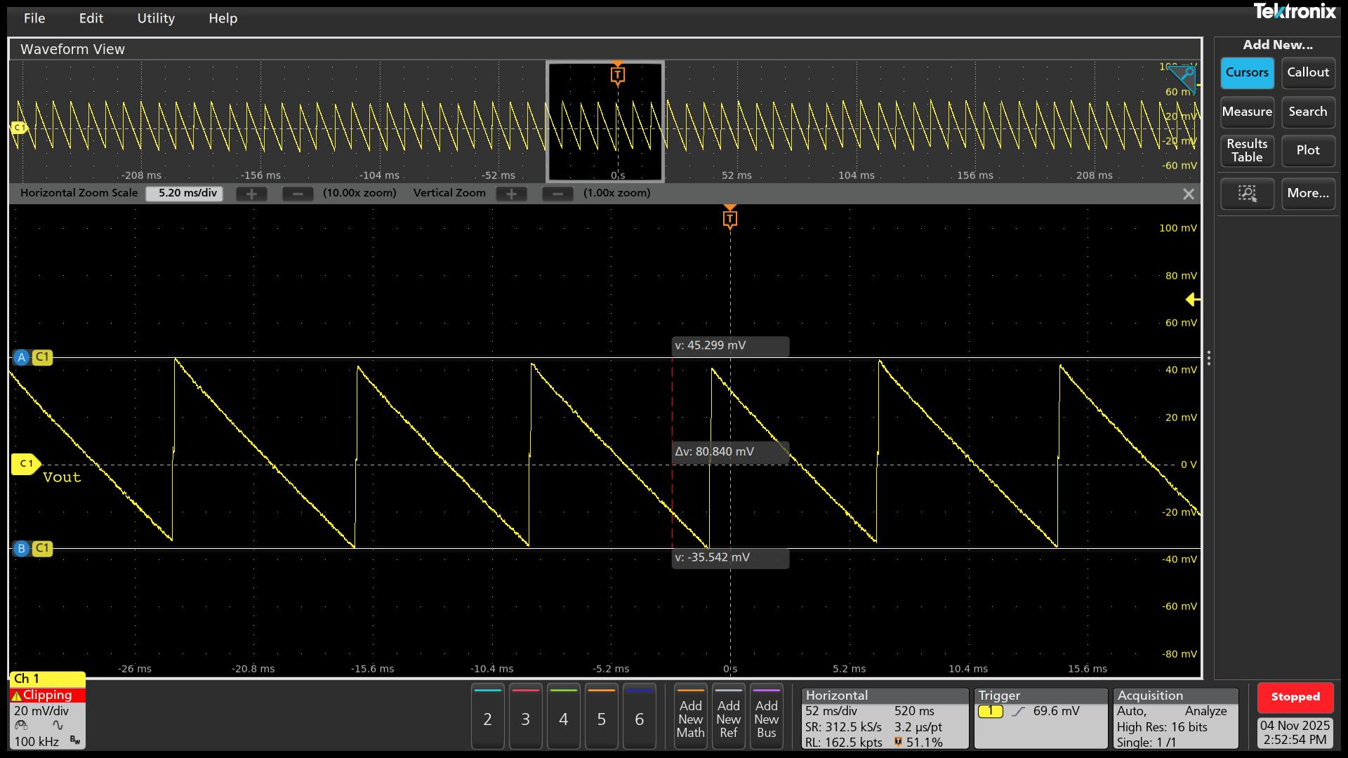 UCG28824EVM-124 VOUT = 15V 且無(wú)負(fù)載時(shí)的典型紋波電壓 (89mVpp)
